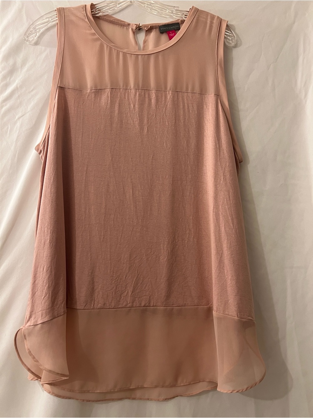 Vince Camuto Blush Pink Sleeveless Chiffon-Trim Tank Top